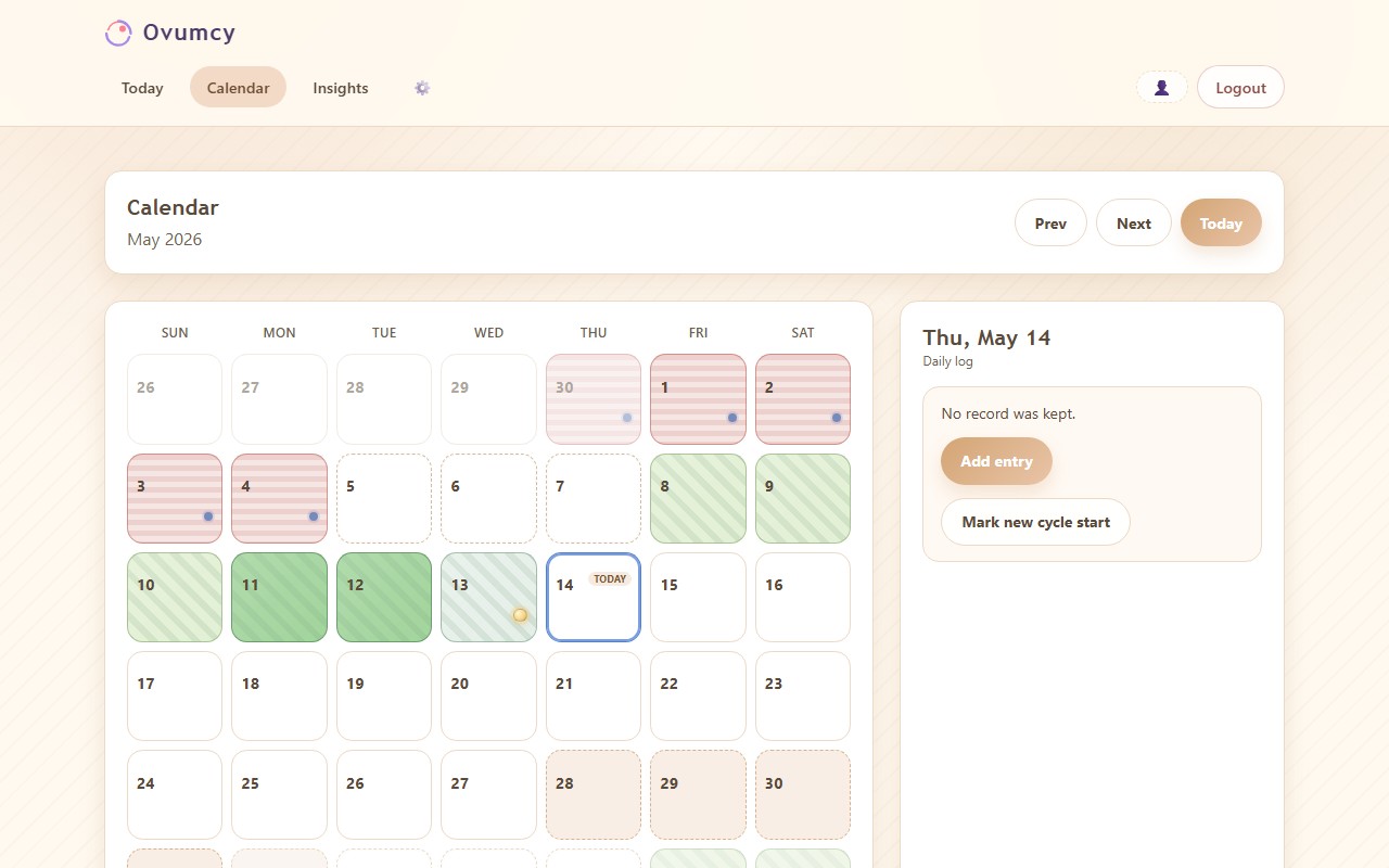 Ovumcy web calendar